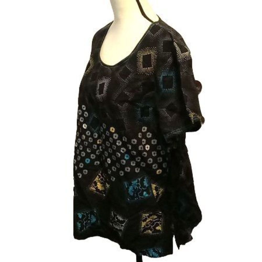 Runaway by Cherokee Abstract Print Black Blouse Women's Size Large